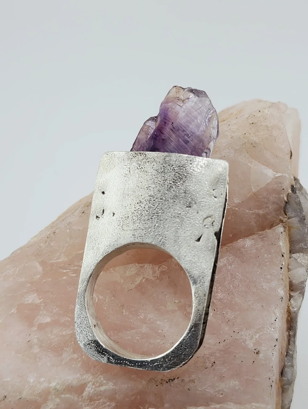 RAW AMETHYST STONE STATEMENT RING HANDMADE IN STERLING SILVER METAL SIZE 10